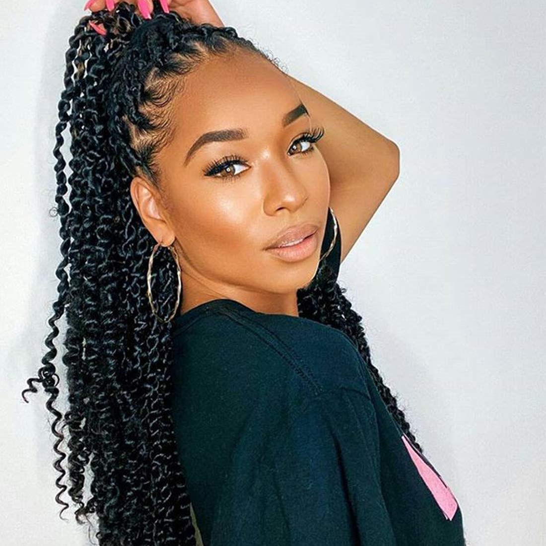 Beyond Beauty Spring Twist Crochet Hair 90strands 8 Inch Fluffy Spring Twists Braiding,Spring Twist Crochet Braids Bomb for Black Women (1B)