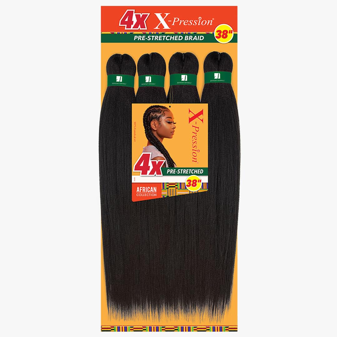 Sensationnel X-pression prestretched braiding hair - 4x braid 38 inch all kanekalon flame retardant synthetic braid for box braids and twists (1 pack, 4 MEDBROWN)