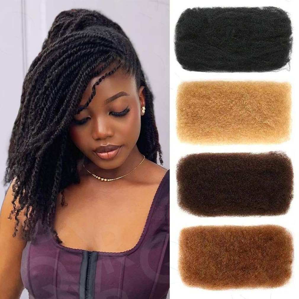 QVR Afro Kinkys Bulk Human Hair for Dreadlock Extensions Repair Locs 50 Gram/Pack,Auburn Brown Color 18 inches Mini Twist Braiding Afro Kinky Human Hair for Locs