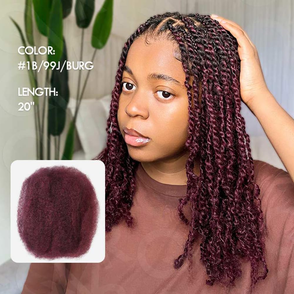 QVR Afro Kinkys Bulk Human Hair for Dreadlock Extensions Repair Locs 50 Gram/Pack,Auburn Brown Color 18 inches Mini Twist Braiding Afro Kinky Human Hair for Locs