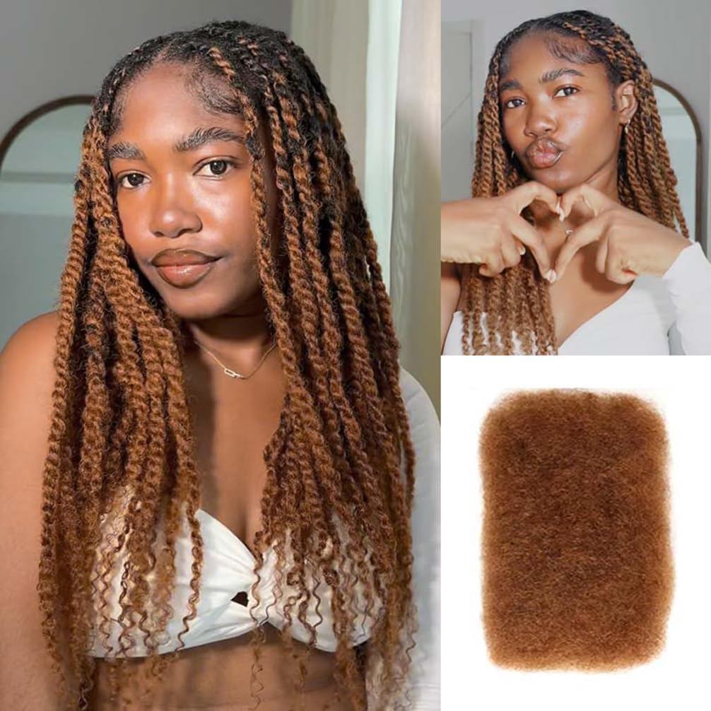 QVR Afro Kinkys Bulk Human Hair for Dreadlock Extensions Repair Locs 150 Gram, Dark Brown 14inches Mini Spring Twist Braiding Afro Kinky Human Hair for LocKs