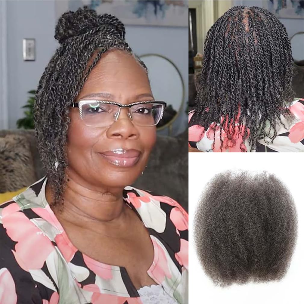 QVR Afro Kinkys Bulk Human Hair for Dreadlock Extensions Repair Locs 50 Gram/Pack,Auburn Brown Color 18 inches Mini Twist Braiding Afro Kinky Human Hair for Locs
