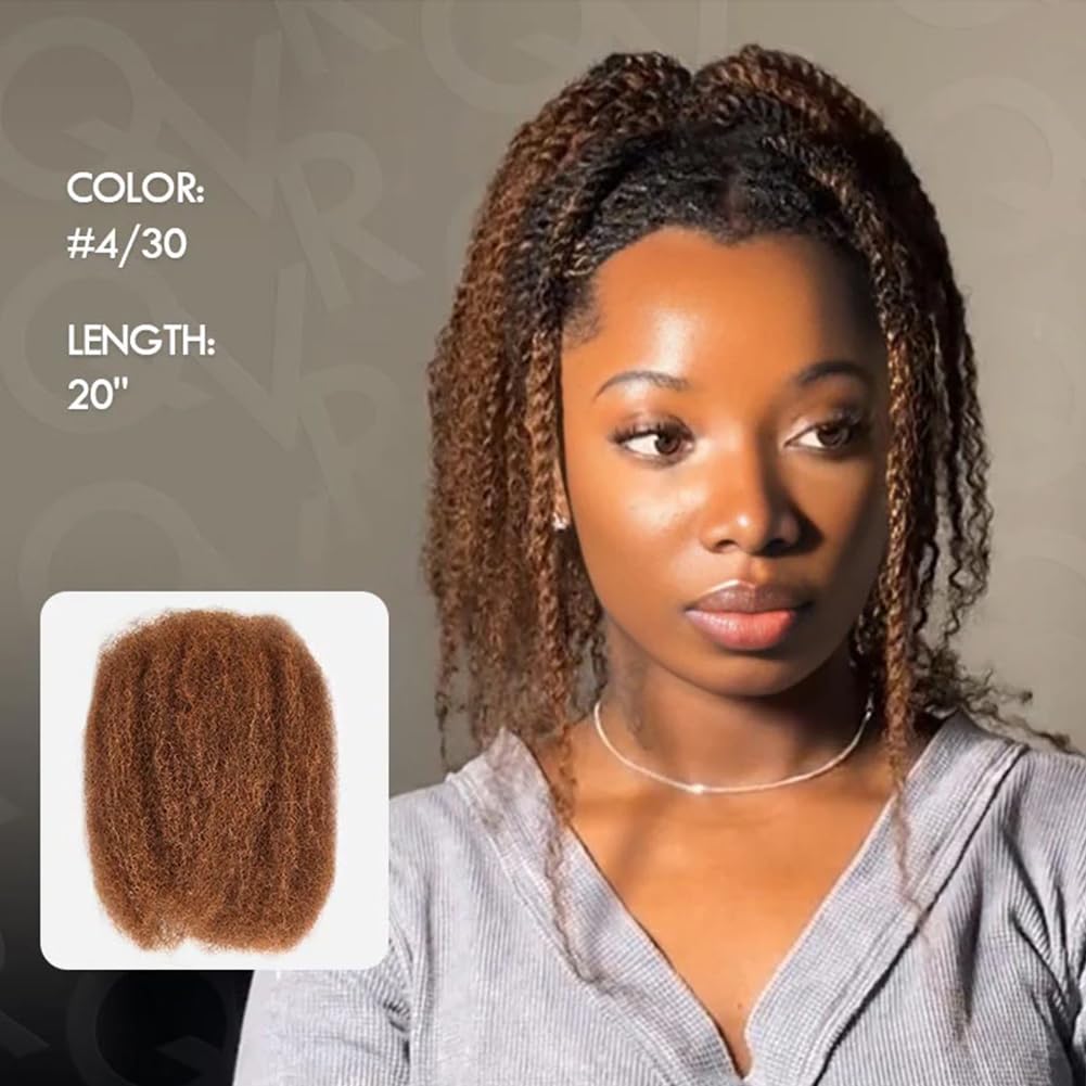 QVR Afro Kinkys Bulk Human Hair for Dreadlock Extensions Repair Locs 50 Gram/Pack,Auburn Brown Color 18 inches Mini Twist Braiding Afro Kinky Human Hair for Locs