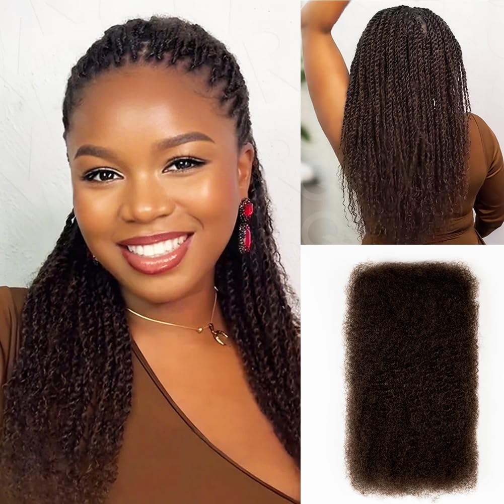 QVR Afro Kinkys Bulk Human Hair for Dreadlock Extensions Repair Locs 50 Gram/Pack,Auburn Brown Color 18 inches Mini Twist Braiding Afro Kinky Human Hair for Locs