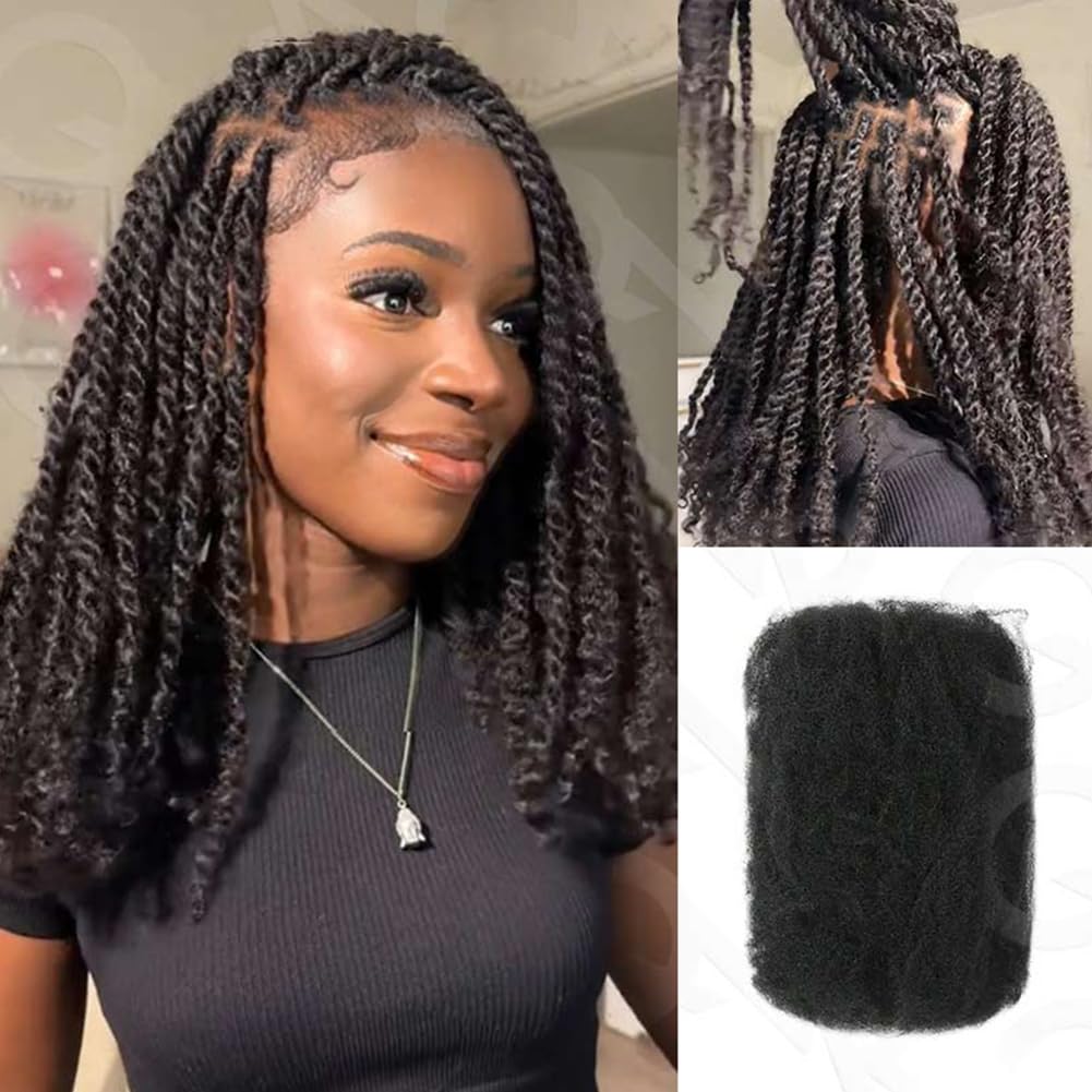 QVR Afro Kinkys Bulk Human Hair for Dreadlock Extensions Repair Locs 50 Gram/Pack,Auburn Brown Color 18 inches Mini Twist Braiding Afro Kinky Human Hair for Locs