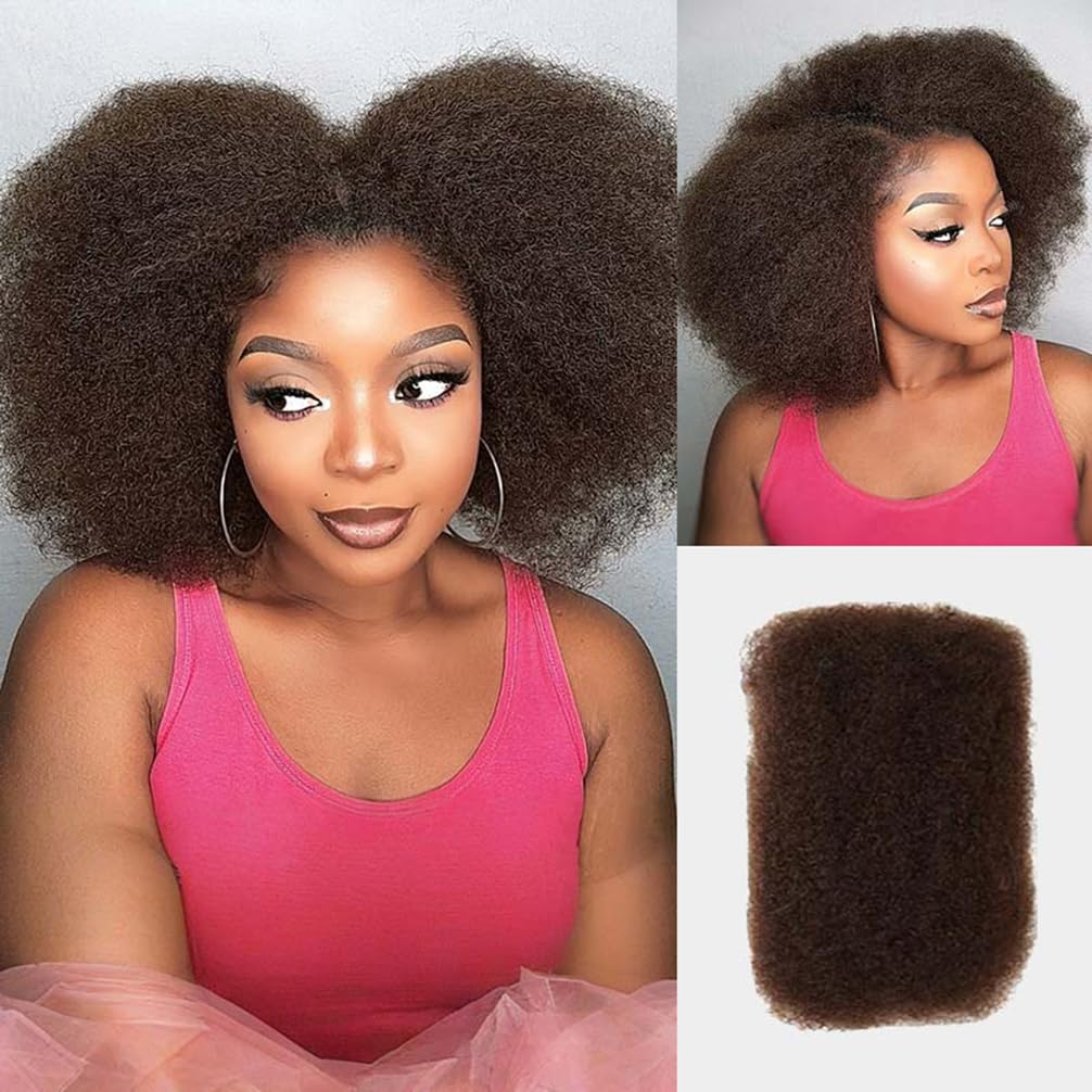 QVR Afro Kinkys Bulk Human Hair for Dreadlock Extensions Repair Locs 150 Gram, Dark Brown 14inches Mini Spring Twist Braiding Afro Kinky Human Hair for LocKs