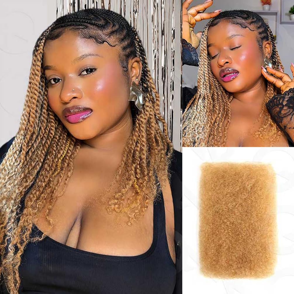 QVR Afro Kinkys Bulk Human Hair for Dreadlock Extensions Repair Locs 150 Gram, Dark Brown 14inches Mini Spring Twist Braiding Afro Kinky Human Hair for LocKs