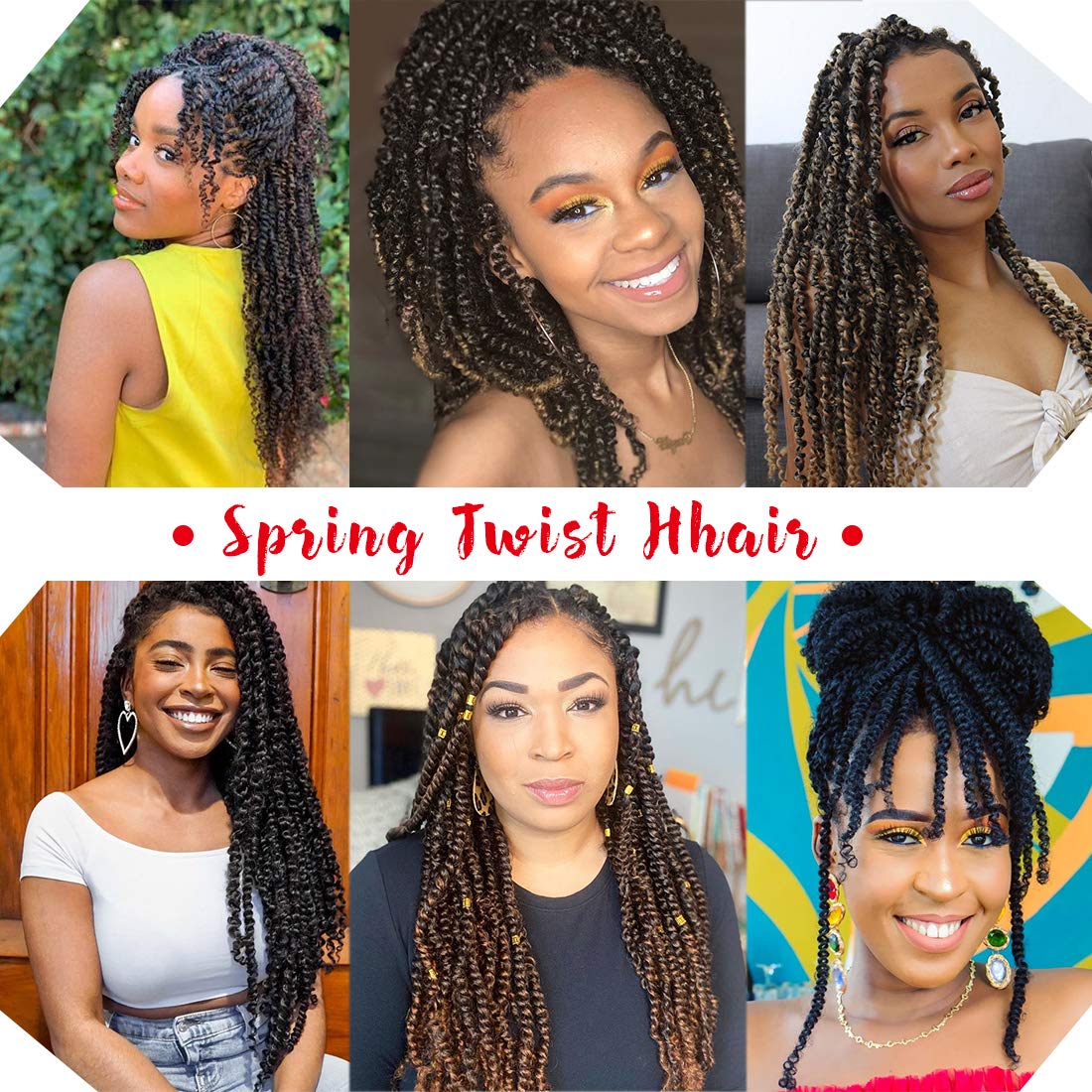 Beyond Beauty Spring Twist Crochet Hair 90strands 8 Inch Fluffy Spring Twists Braiding,Spring Twist Crochet Braids Bomb for Black Women (1B)