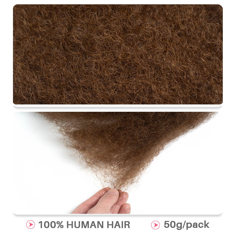 QVR Afro Kinkys Bulk Human Hair for Dreadlock Extensions Repair Locs 50 Gram/Pack,Auburn Brown Color 18 inches Mini Twist Braiding Afro Kinky Human Hair for Locs