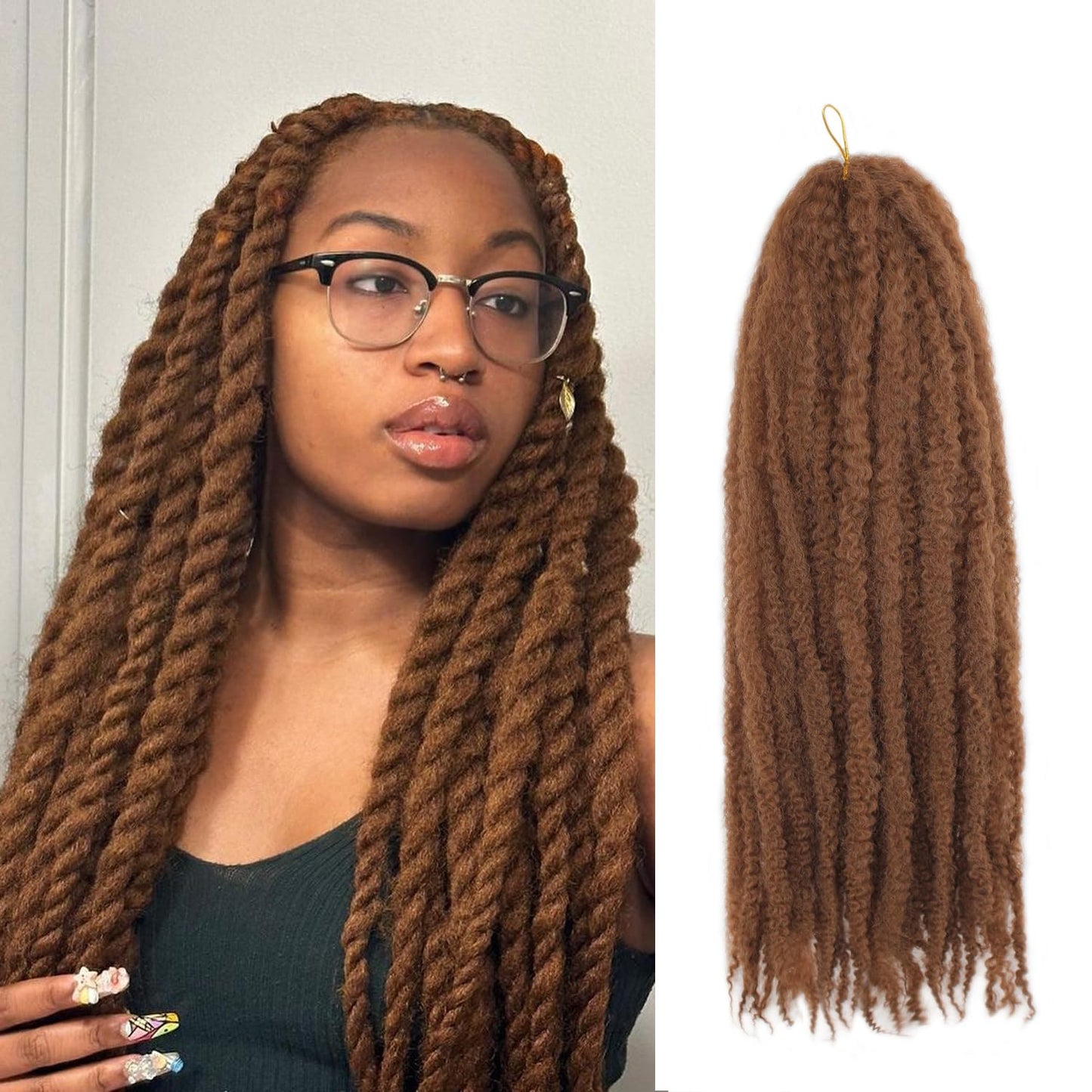 Vustbeauty Marley Twist Braiding Hair 24 Inch Marley Twist Hair Long Cuban Twist Hair 8 Packs Afro Kinky Curly Twist Crochet Hair Synthetic Marley Hair Extensions (24 Inch 8packs, 1B)