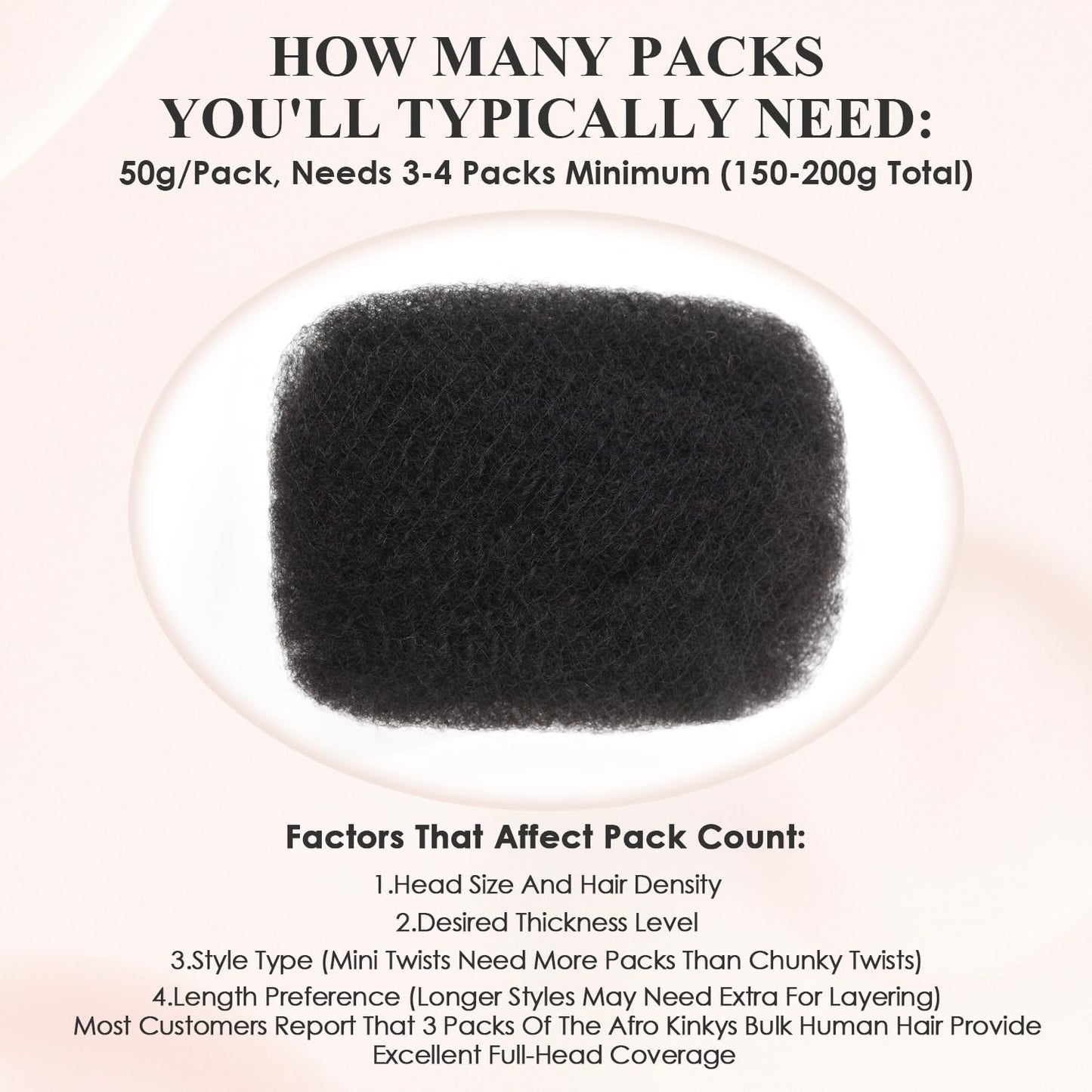 Afro Kinkys Bulk Human Hair 3 Pack 150g,Afro Kinky-Curly Human Hair Bulk Hair Bulk Human Braiding Hair for Dreadlock Extensions Repair Locs,Twist Afro Kinky Twist Extensions (14 Inch,50g/Pack)