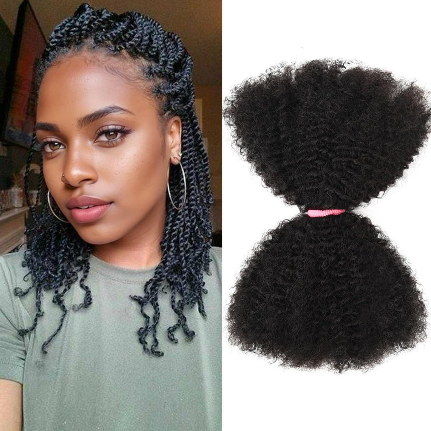 Afro Kinkys Bulk Human Hair 3 Pack 150g,Afro Kinky-Curly Human Hair Bulk Hair Bulk Human Braiding Hair for Dreadlock Extensions Repair Locs,Twist Afro Kinky Twist Extensions (14 Inch,50g/Pack)