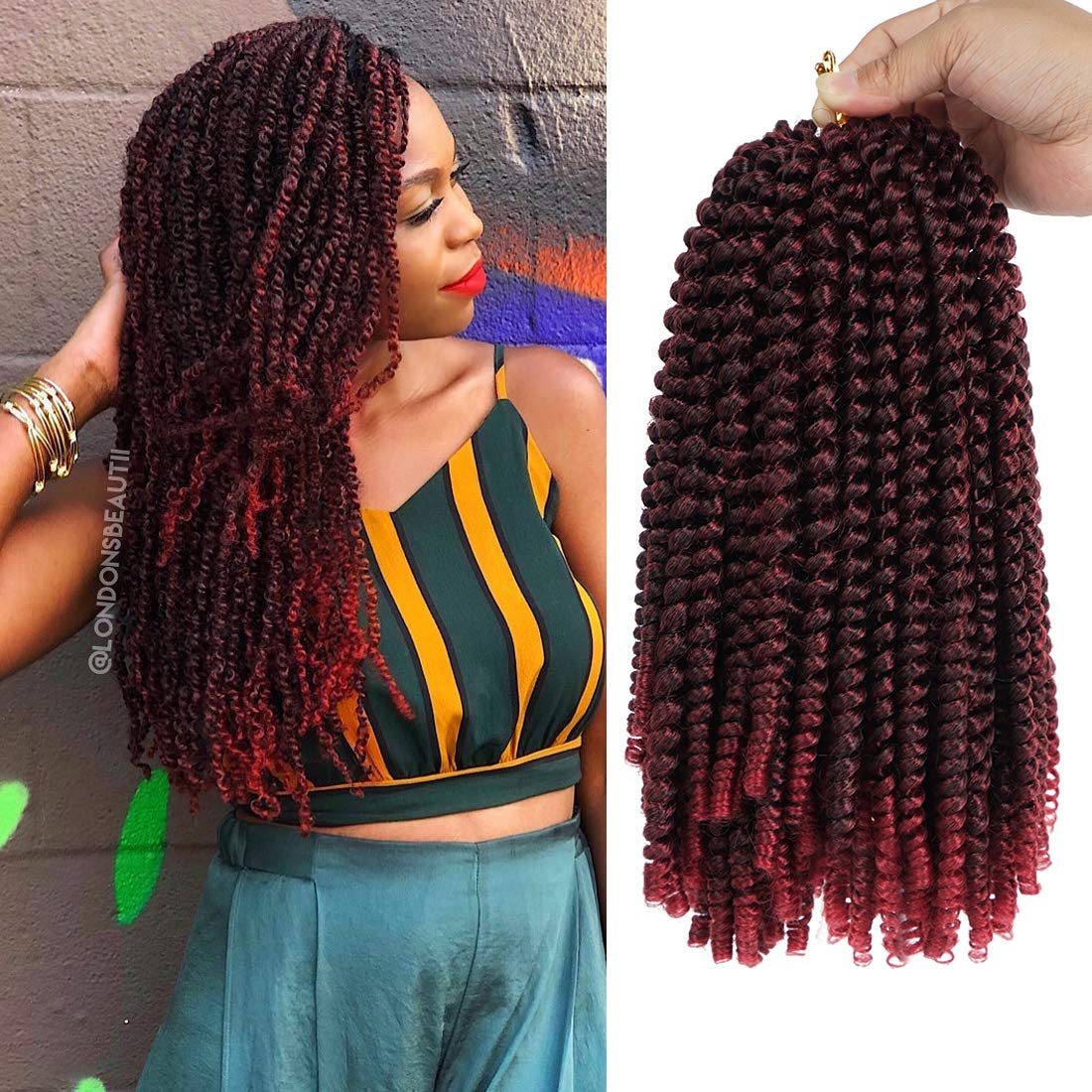 Beyond Beauty Spring Twist Crochet Hair 90strands 8 Inch Fluffy Spring Twists Braiding,Spring Twist Crochet Braids Bomb for Black Women (1B)