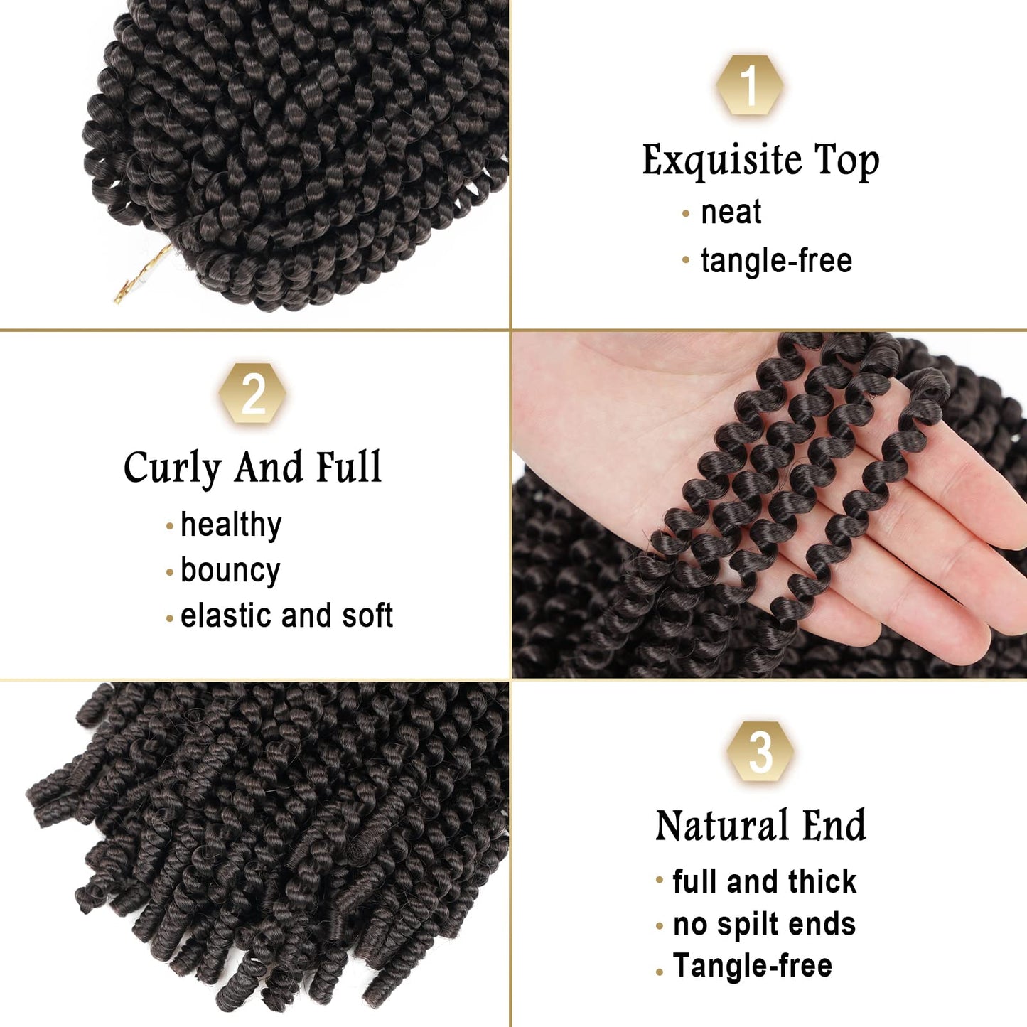 Beyond Beauty Spring Twist Crochet Hair 90strands 8 Inch Fluffy Spring Twists Braiding,Spring Twist Crochet Braids Bomb for Black Women (1B)