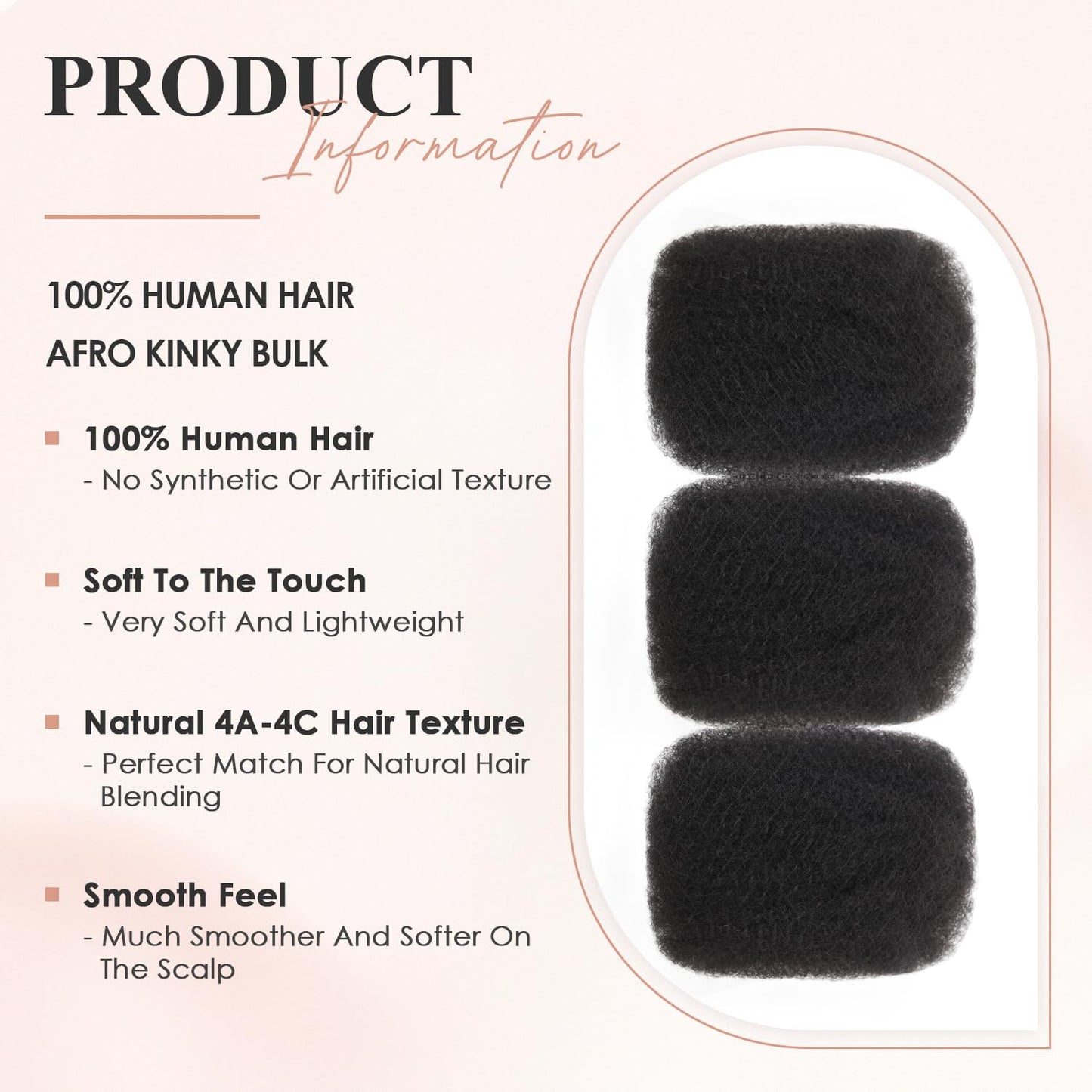 Afro Kinkys Bulk Human Hair 3 Pack 150g,Afro Kinky-Curly Human Hair Bulk Hair Bulk Human Braiding Hair for Dreadlock Extensions Repair Locs,Twist Afro Kinky Twist Extensions (14 Inch,50g/Pack)