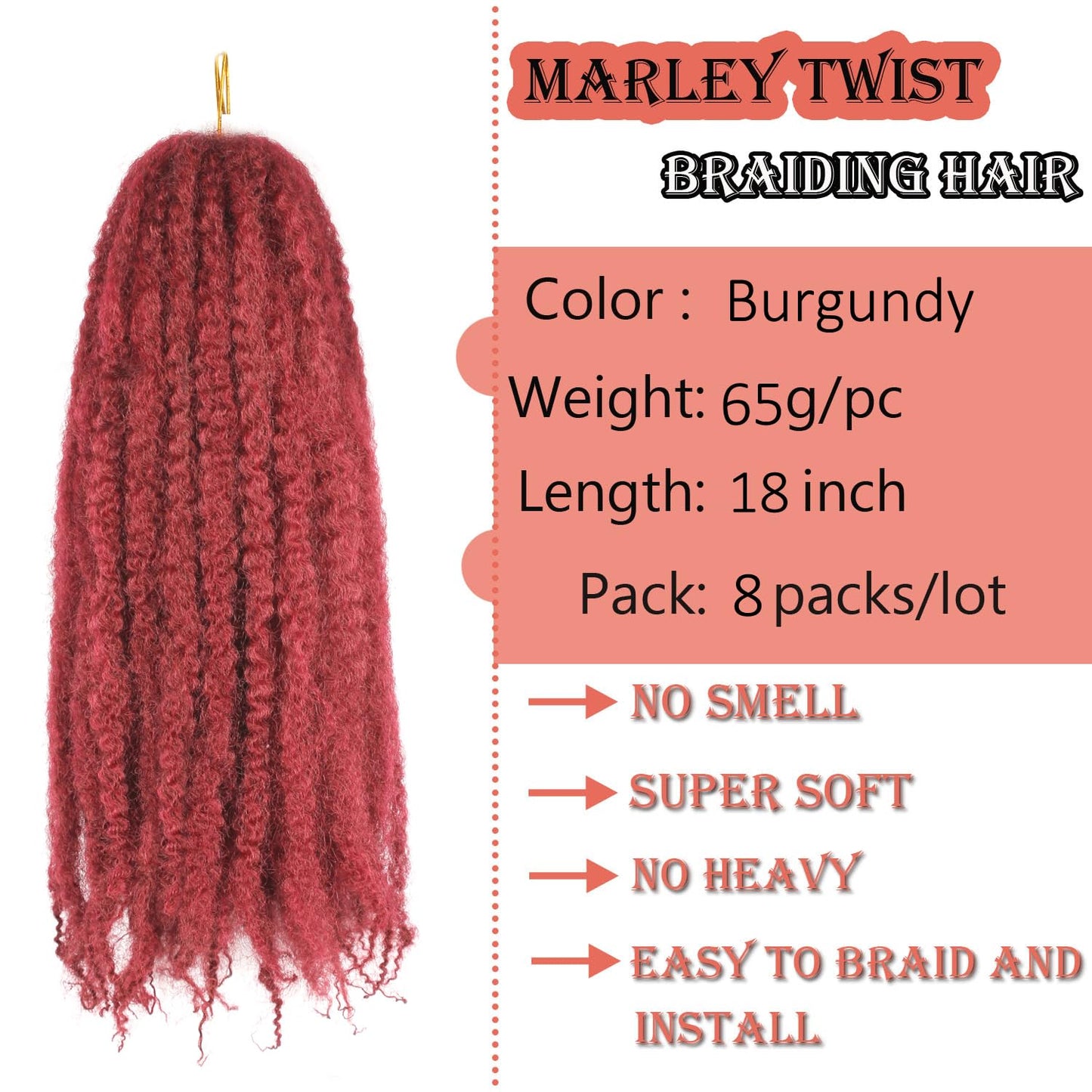 Vustbeauty Marley Twist Braiding Hair 24 Inch Marley Twist Hair Long Cuban Twist Hair 8 Packs Afro Kinky Curly Twist Crochet Hair Synthetic Marley Hair Extensions (24 Inch 8packs, 1B)