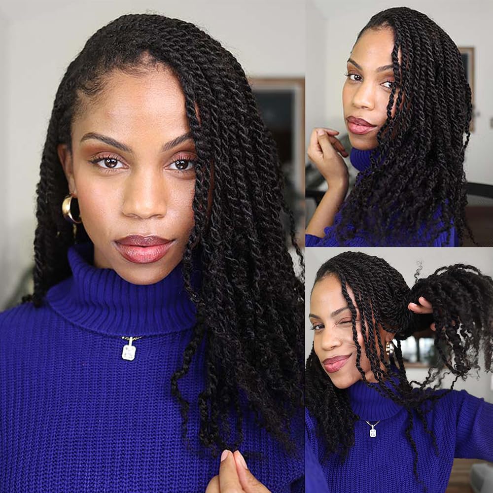 QVR Afro Kinkys Bulk Human Hair for Dreadlock Extensions Repair Locs 150 Gram, Dark Brown 14inches Mini Spring Twist Braiding Afro Kinky Human Hair for LocKs