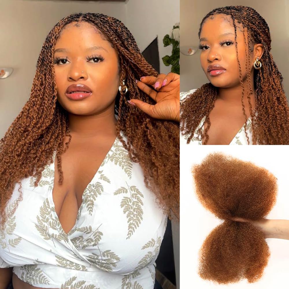 QVR Afro Kinkys Bulk Human Hair for Dreadlock Extensions Repair Locs 50 Gram/Pack,Auburn Brown Color 18 inches Mini Twist Braiding Afro Kinky Human Hair for Locs