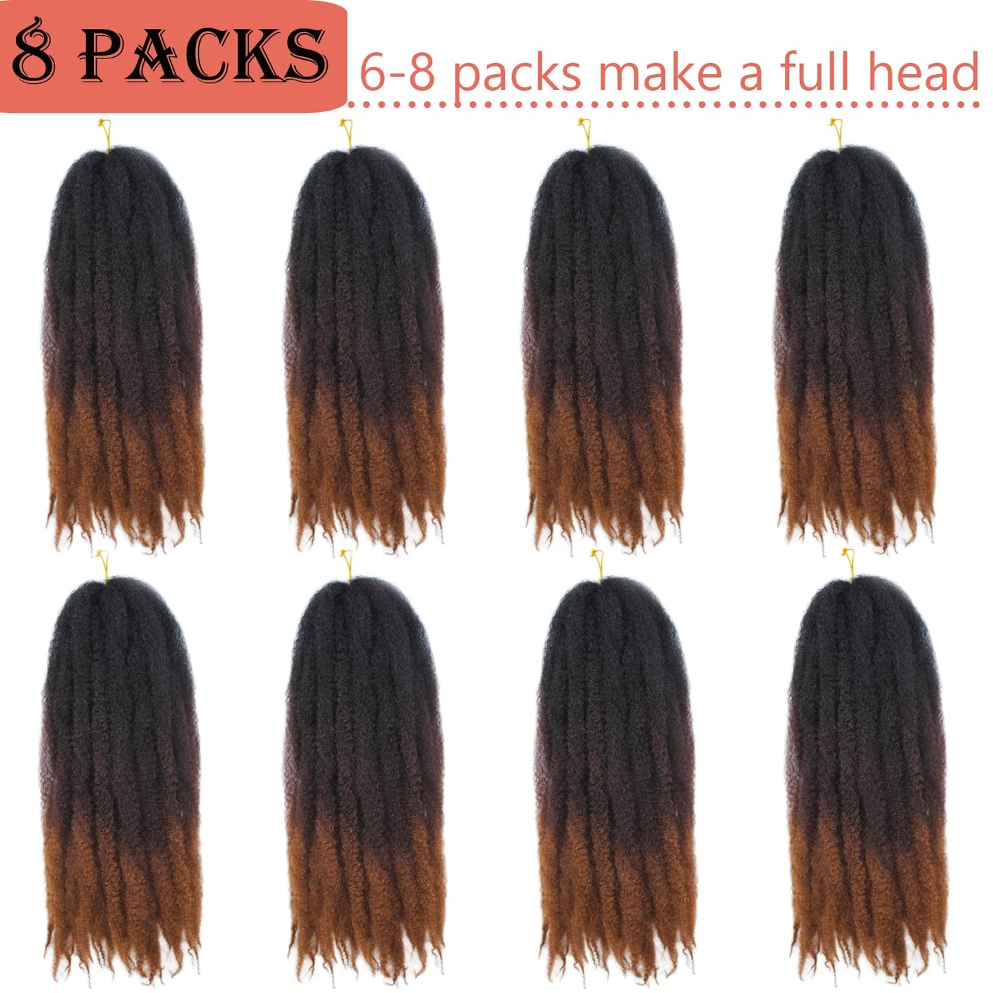 Vustbeauty Marley Twist Braiding Hair 24 Inch Marley Twist Hair Long Cuban Twist Hair 8 Packs Afro Kinky Curly Twist Crochet Hair Synthetic Marley Hair Extensions (24 Inch 8packs, 1B)