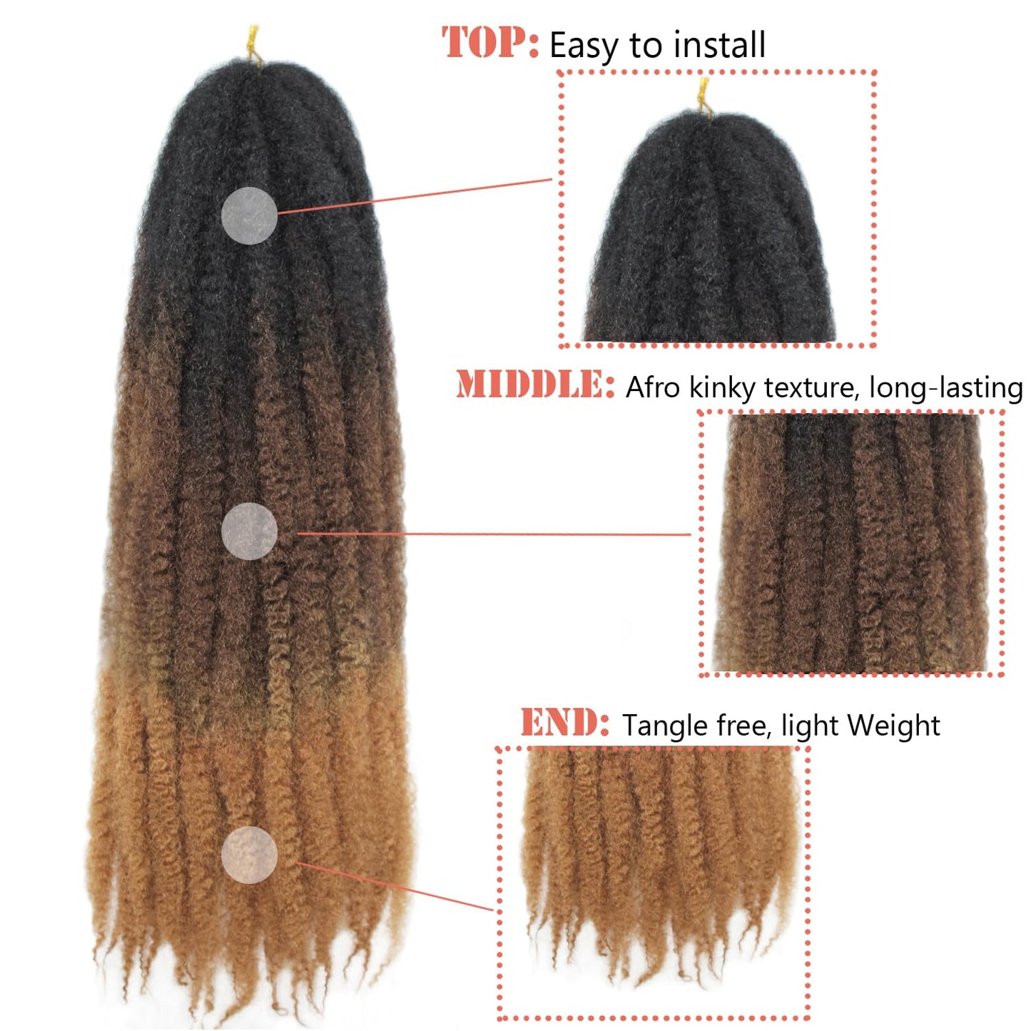 Vustbeauty Marley Twist Braiding Hair 24 Inch Marley Twist Hair Long Cuban Twist Hair 8 Packs Afro Kinky Curly Twist Crochet Hair Synthetic Marley Hair Extensions (24 Inch 8packs, 1B)