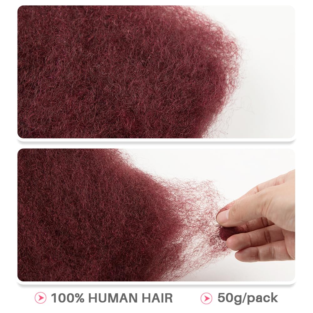 QVR Afro Kinkys Bulk Human Hair for Dreadlock Extensions Repair Locs 50 Gram/Pack,Auburn Brown Color 18 inches Mini Twist Braiding Afro Kinky Human Hair for Locs