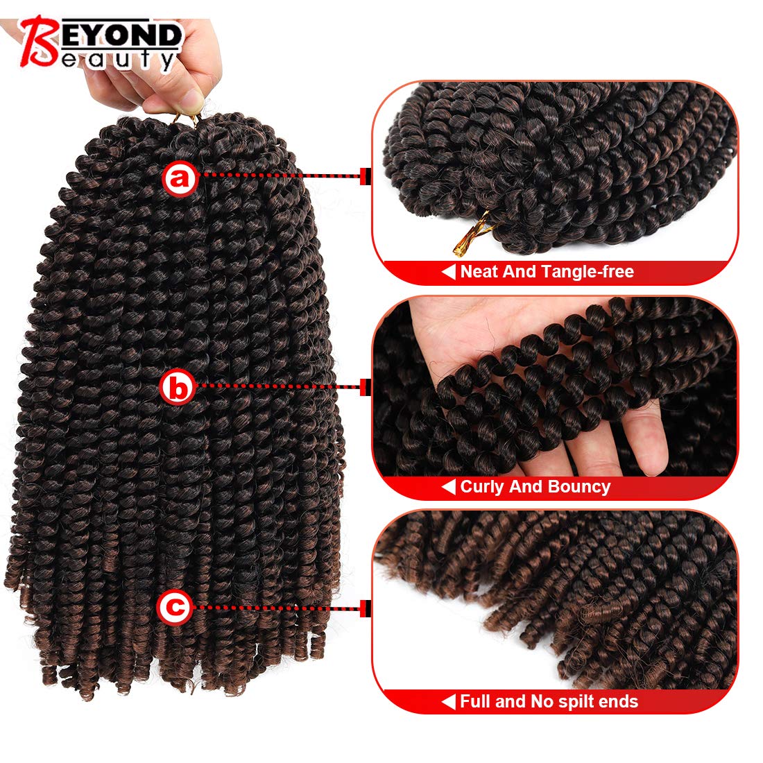 Beyond Beauty Spring Twist Crochet Hair 90strands 8 Inch Fluffy Spring Twists Braiding,Spring Twist Crochet Braids Bomb for Black Women (1B)