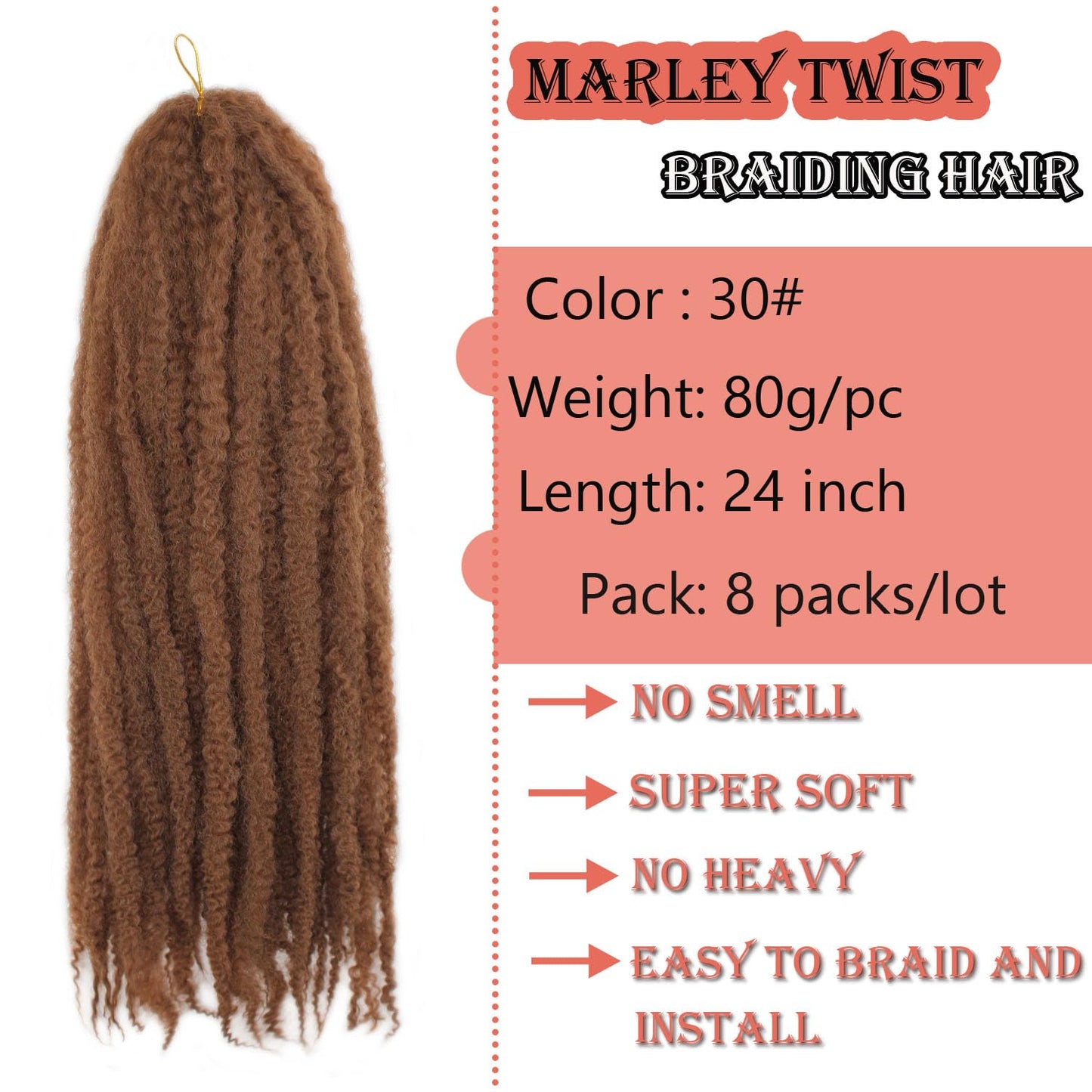 Vustbeauty Marley Twist Braiding Hair 24 Inch Marley Twist Hair Long Cuban Twist Hair 8 Packs Afro Kinky Curly Twist Crochet Hair Synthetic Marley Hair Extensions (24 Inch 8packs, 1B)
