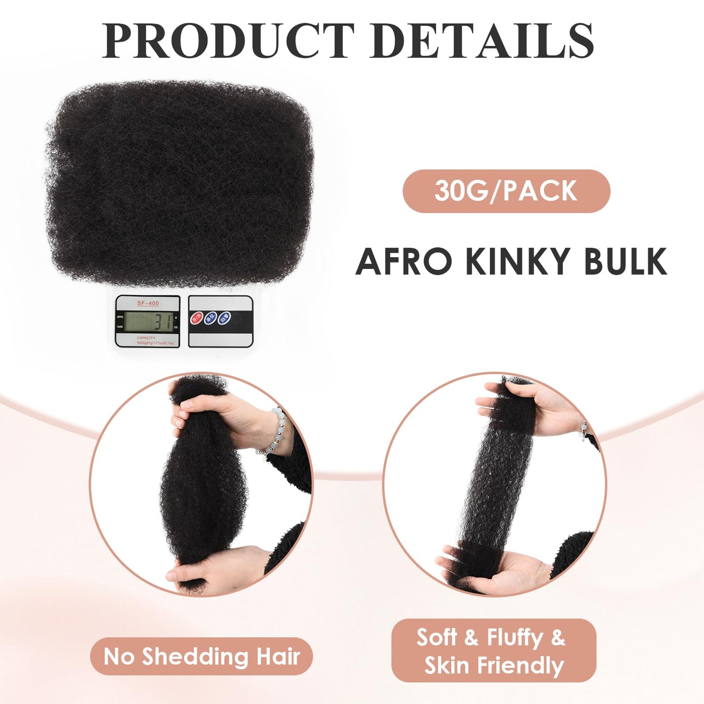Afro Kinkys Bulk Human Hair 3 Pack 150g,Afro Kinky-Curly Human Hair Bulk Hair Bulk Human Braiding Hair for Dreadlock Extensions Repair Locs,Twist Afro Kinky Twist Extensions (14 Inch,50g/Pack)
