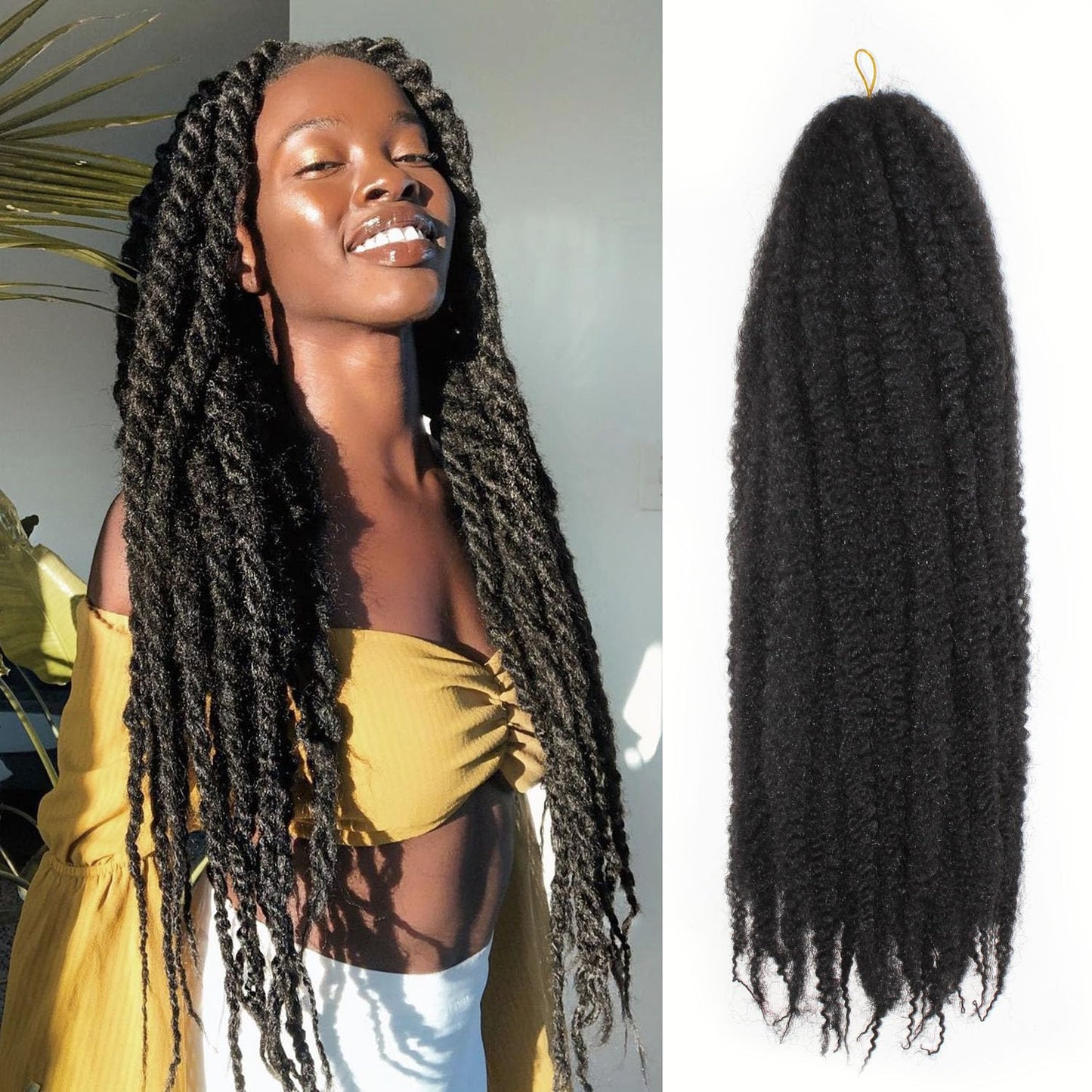 Vustbeauty Marley Twist Braiding Hair 24 Inch Marley Twist Hair Long Cuban Twist Hair 8 Packs Afro Kinky Curly Twist Crochet Hair Synthetic Marley Hair Extensions (24 Inch 8packs, 1B)