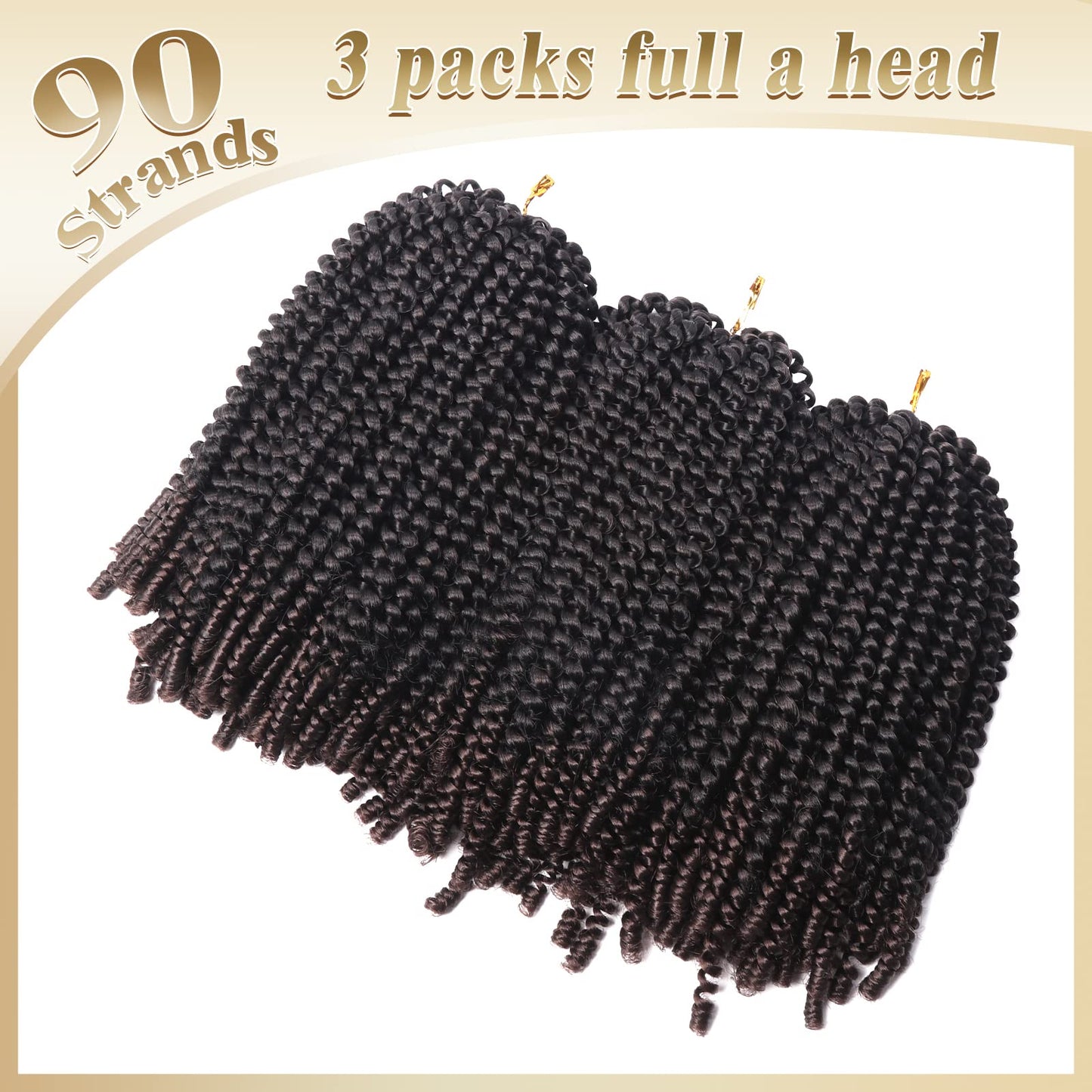 Beyond Beauty Spring Twist Crochet Hair 90strands 8 Inch Fluffy Spring Twists Braiding,Spring Twist Crochet Braids Bomb for Black Women (1B)