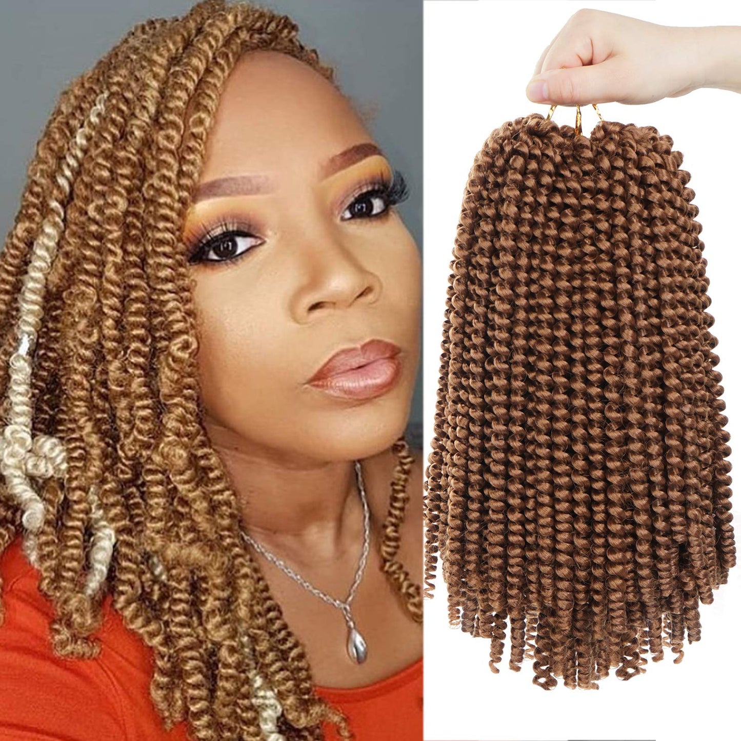 Beyond Beauty Spring Twist Crochet Hair 90strands 8 Inch Fluffy Spring Twists Braiding,Spring Twist Crochet Braids Bomb for Black Women (1B)
