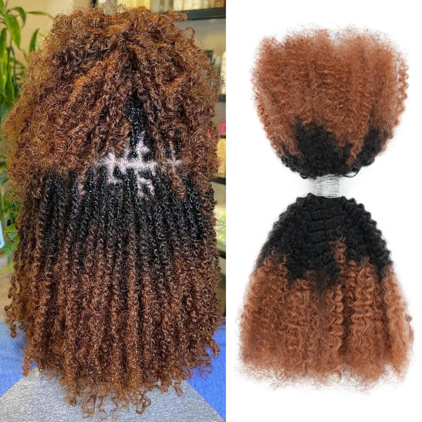 Afro Kinkys Bulk Human Hair 3 Pack 150g,Afro Kinky-Curly Human Hair Bulk Hair Bulk Human Braiding Hair for Dreadlock Extensions Repair Locs,Twist Afro Kinky Twist Extensions (14 Inch,50g/Pack)