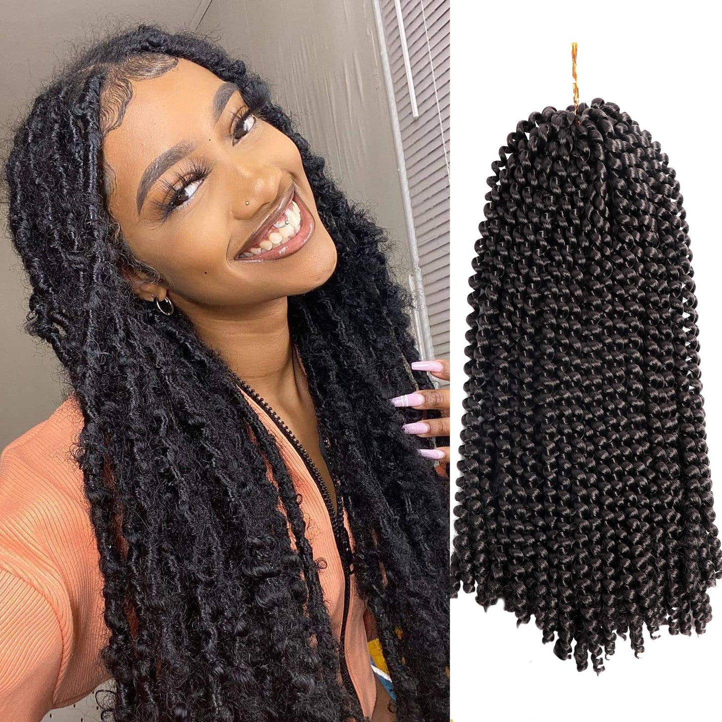 Beyond Beauty Spring Twist Crochet Hair 90strands 8 Inch Fluffy Spring Twists Braiding,Spring Twist Crochet Braids Bomb for Black Women (1B)