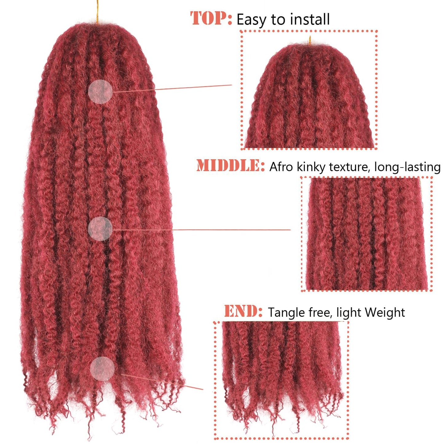 Vustbeauty Marley Twist Braiding Hair 24 Inch Marley Twist Hair Long Cuban Twist Hair 8 Packs Afro Kinky Curly Twist Crochet Hair Synthetic Marley Hair Extensions (24 Inch 8packs, 1B)