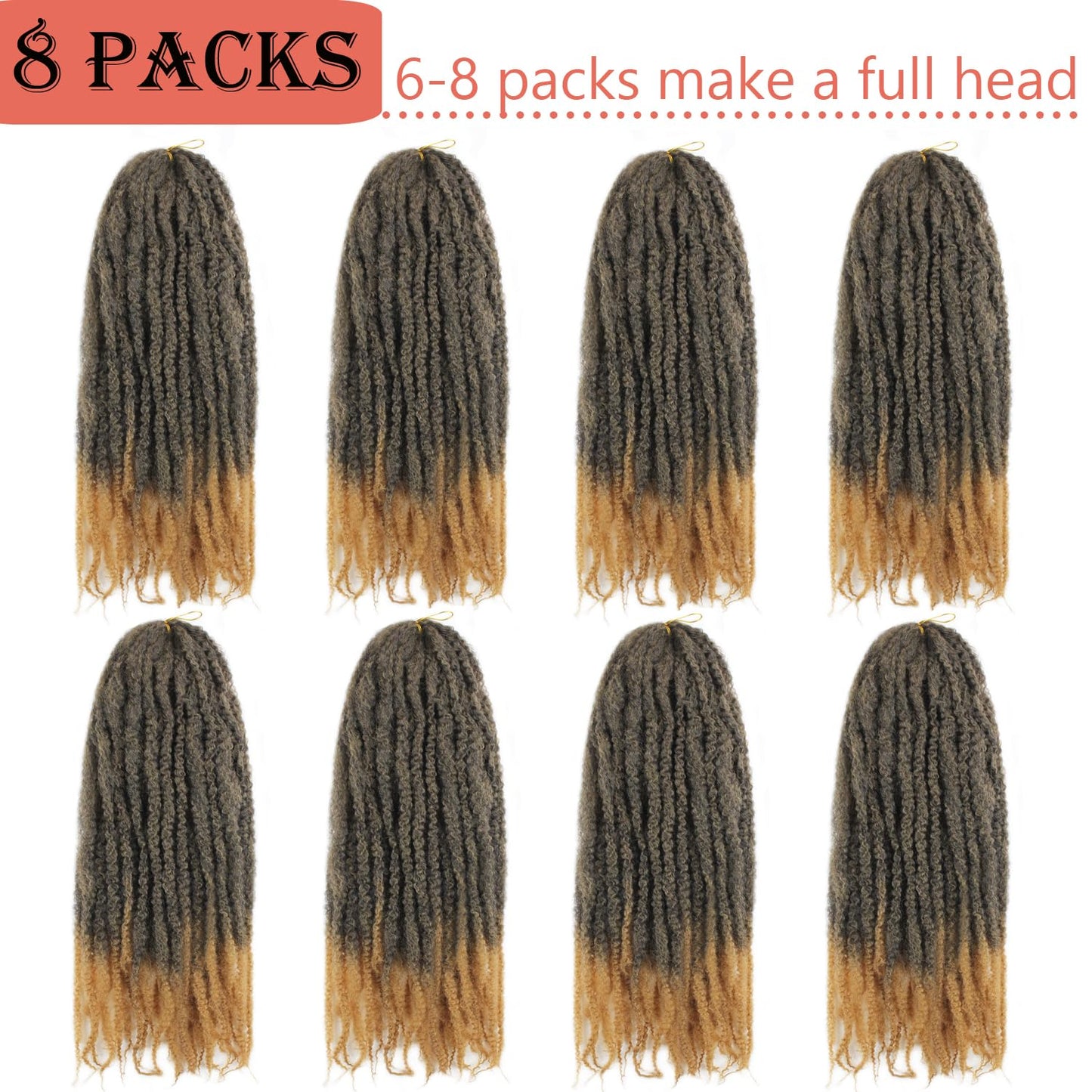 Vustbeauty Marley Twist Braiding Hair 24 Inch Marley Twist Hair Long Cuban Twist Hair 8 Packs Afro Kinky Curly Twist Crochet Hair Synthetic Marley Hair Extensions (24 Inch 8packs, 1B)